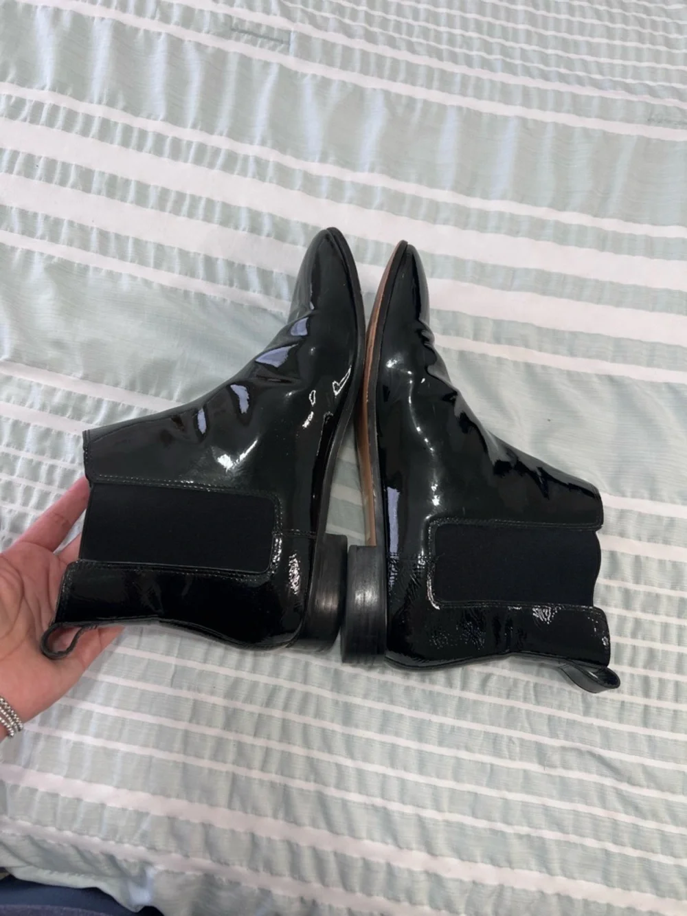 J. Crew Black Patent Leather Pointed Toe Chelsea Boots Womens Size 9.5